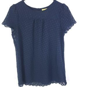 Maeve Top Womens 4 Feminine Textured Dainty Delicate Navy Lined Puff Sleeve
